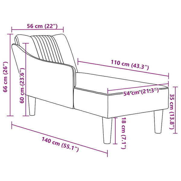 Chaiselongue Wolkengrau mit Armlehne Rechts