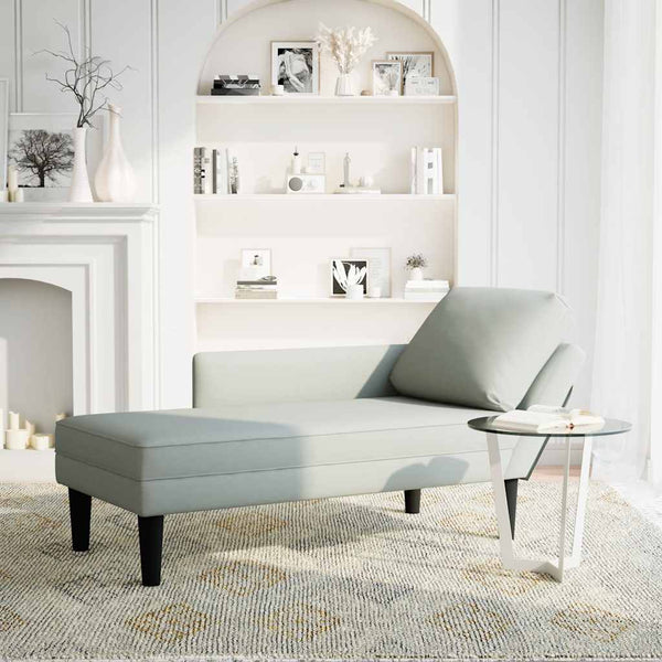 Hellgraue Samt Chaiselongue mit Kissen