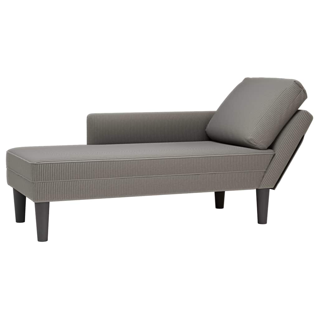 Hellgraue Cord Chaiselongue mit Kissen