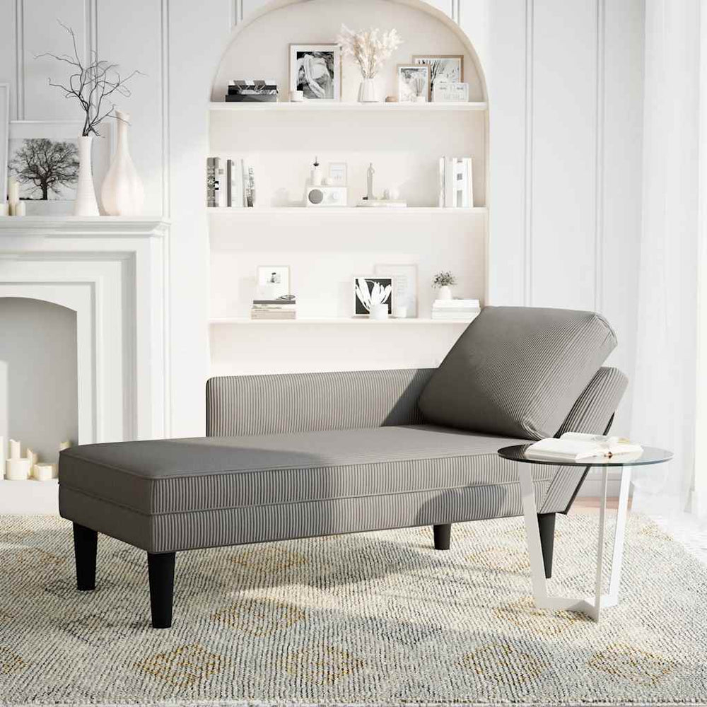 vidaXL Chaiselongue avec coussin, gris clair, tissu en velours côtelé