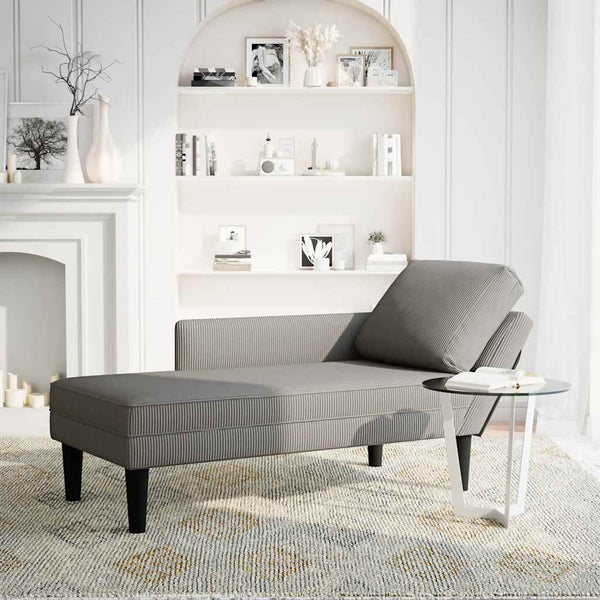 Hellgraue Cord Chaiselongue mit Kissen