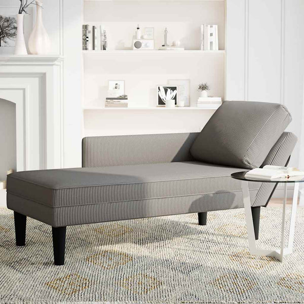 Hellgraue Cord Chaiselongue mit Kissen