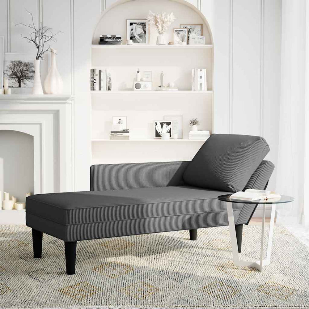 vidaXL Méridienne avec coussins Gris foncé Tissu corduroy