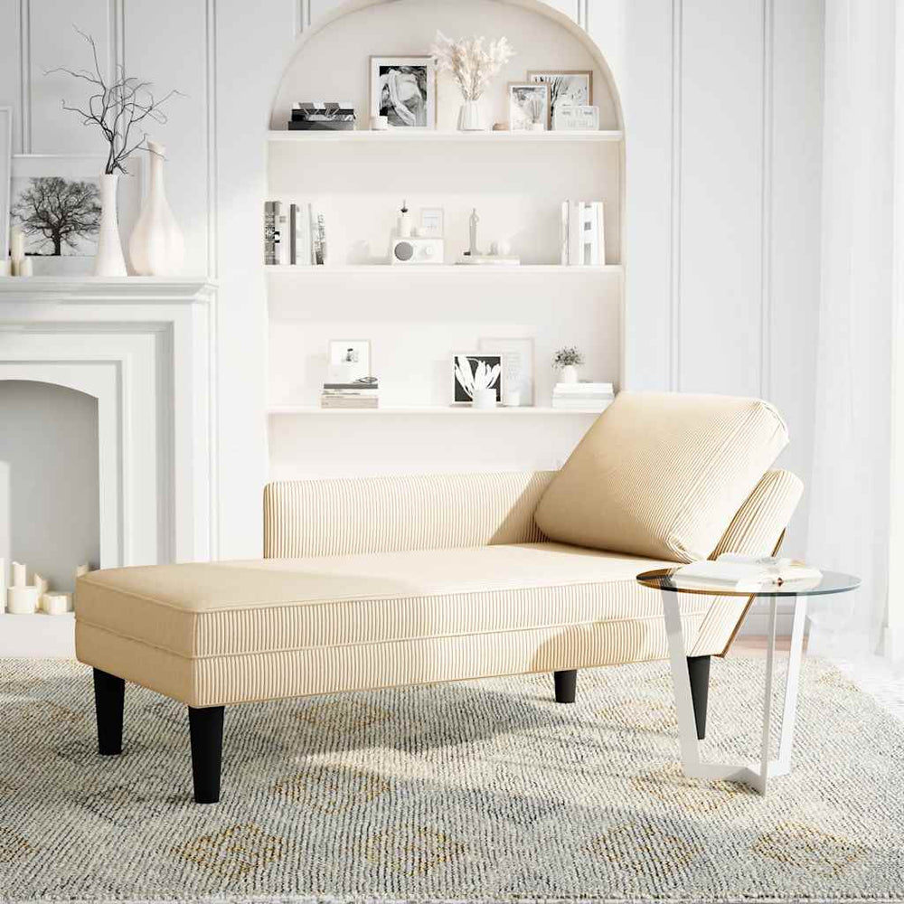 vidaXL Méridienne avec oreiller tissu de velours côtelé crème