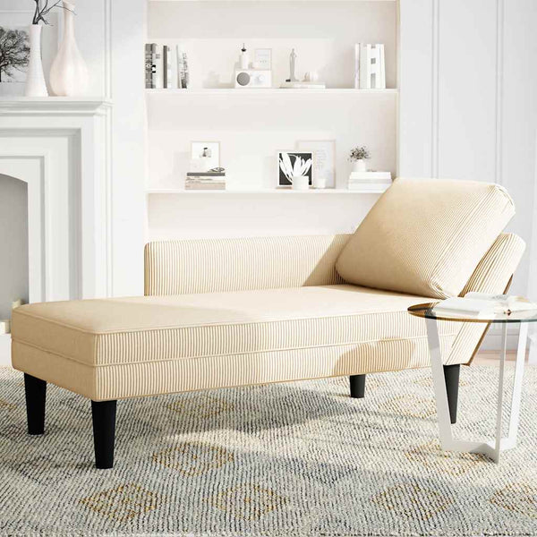 Creme Cord Chaiselongue mit Kissen