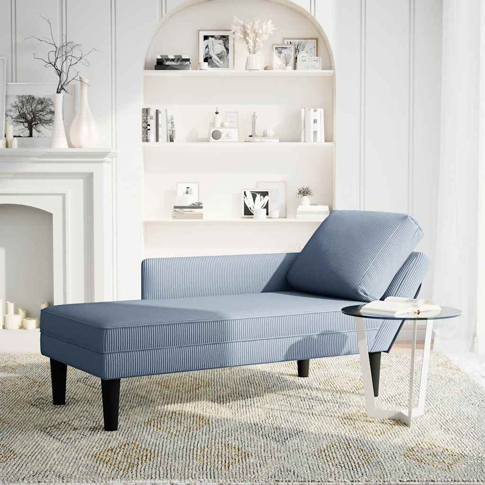 vidaXL Chaise longue avec coussin bleu en velours côtelé