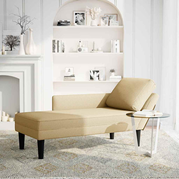 Graugrüne Cord Chaiselongue mit Kissen