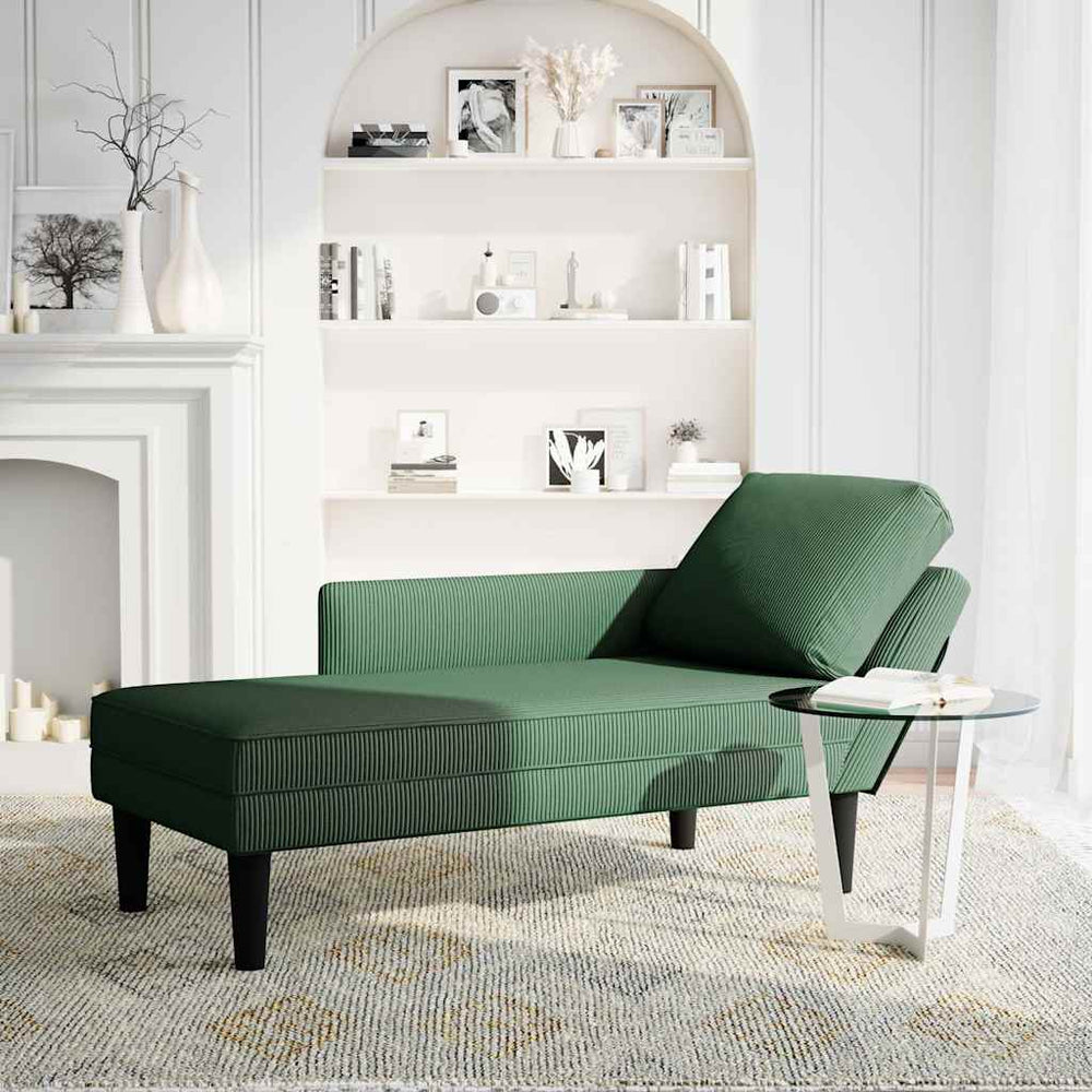 vidaXL Chaise longue avec coussin velours côtelé vert foncé