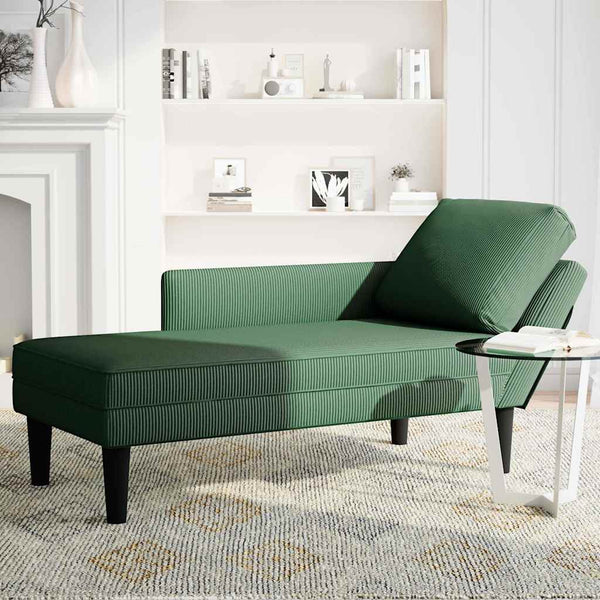 Chaiselongue Dunkelgrün Cordstoff mit Kissen