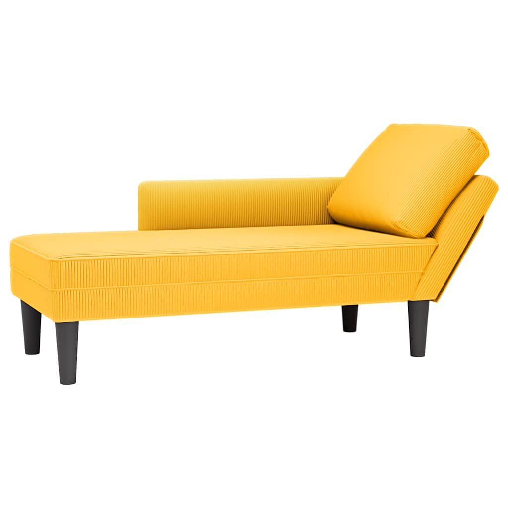 Hellgelbe Cord Chaiselongue mit Kissen