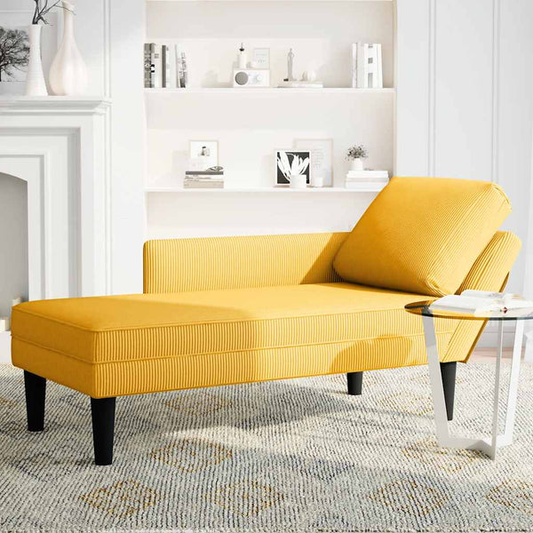 Hellgelbe Cord Chaiselongue mit Kissen