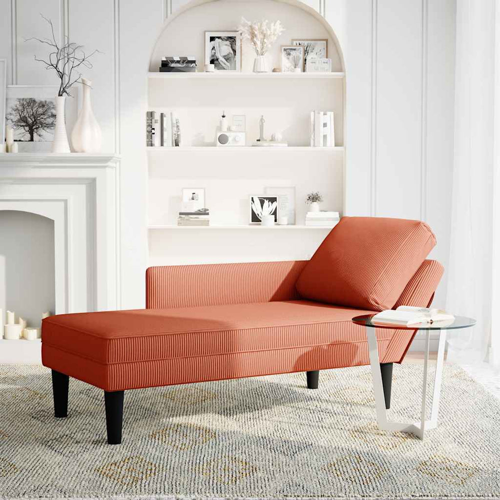 vidaXL Chaise longue avec oreiller Tissu en velours côtelé Rouge-orange