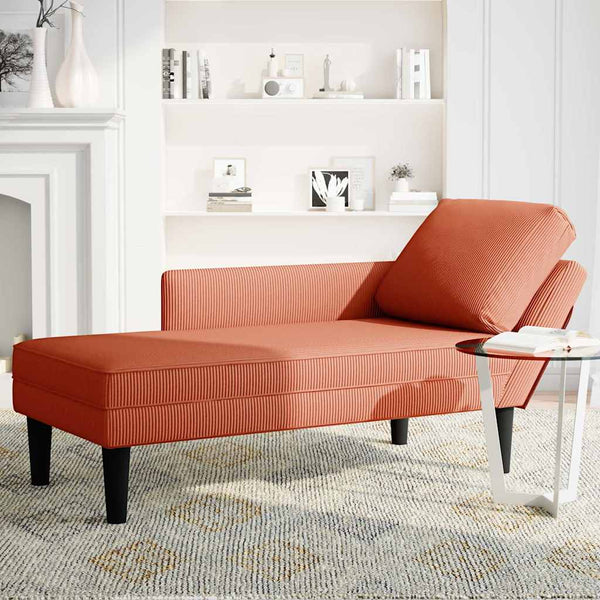 Rot-orange Cord Chaiselongue mit Kissen