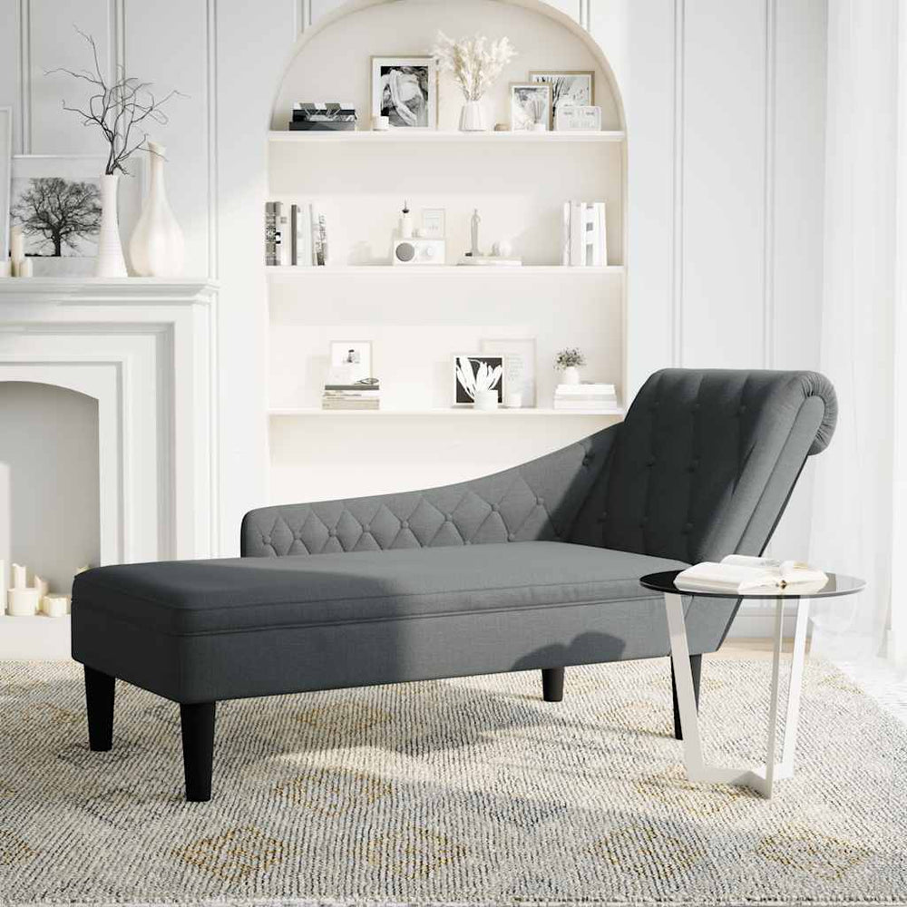 vidaXL Chaise longue avec coussin et accoudoir droit Gris foncé Tissu