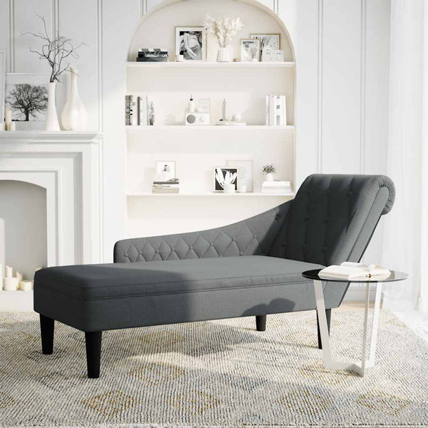 Dunkelgraue Chaiselongue mit Kissen, Rechte Armlehne
