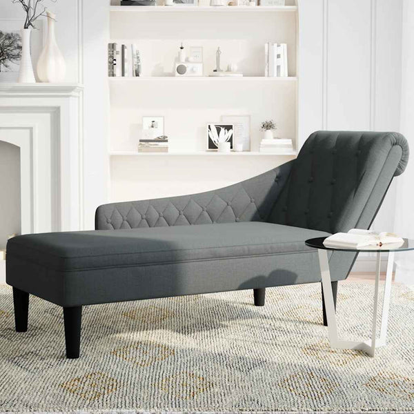 Dunkelgraue Chaiselongue mit Kissen, Rechte Armlehne