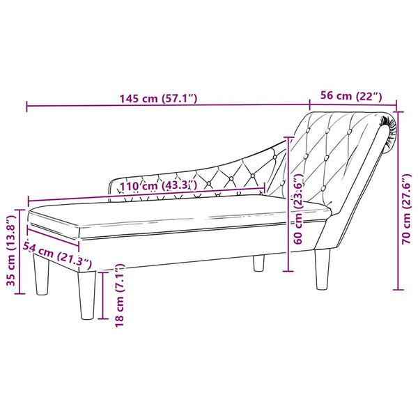 Dunkelgraue Chaiselongue mit Kissen, Rechte Armlehne