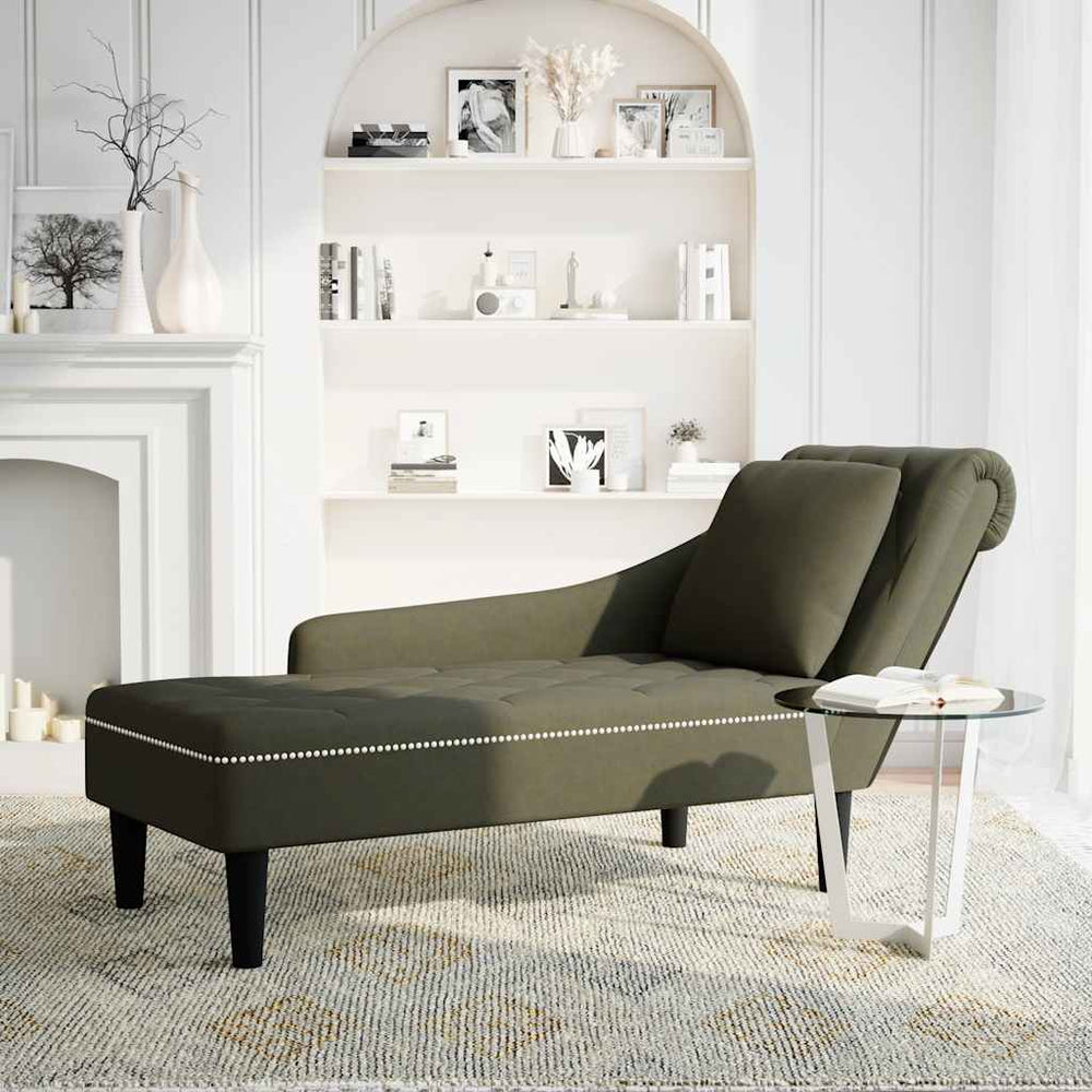 vidaXL Chaise longue avec coussin et accoudoir droit vert kaki en similicuir