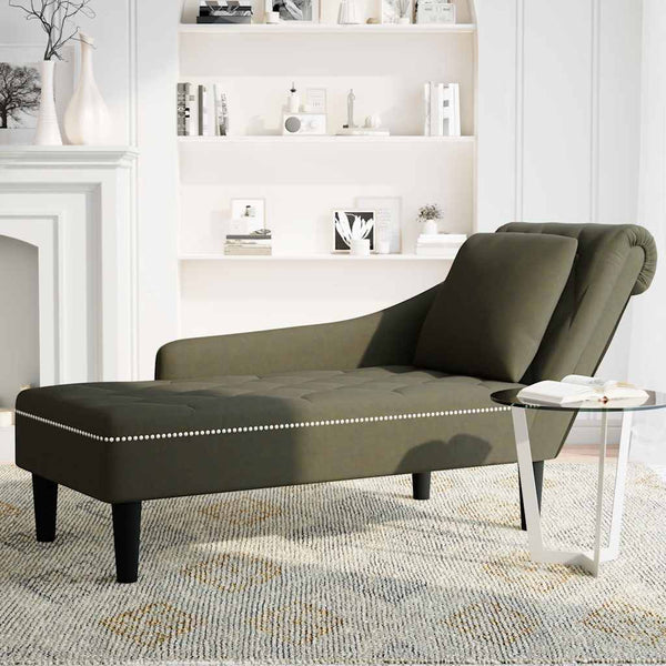 vidaXL Chaise longue avec coussin et accoudoir droit vert kaki en similicuir