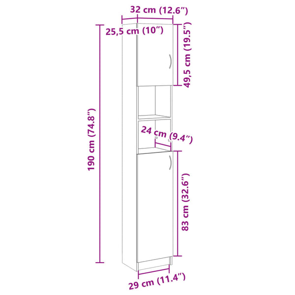 Badezimmerschrank Sonoma Eiche 32x25,5x190 cm
