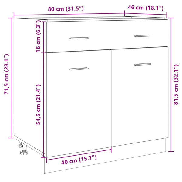 Küchen Unterschrank Lyon Sonoma-Eiche 80 cm