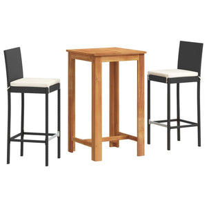 3-tlg. Gartenbar-Set Akazie & Poly Rattan Schwarz