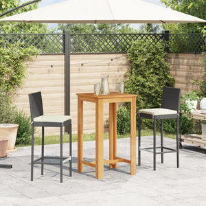 3-tlg. Gartenbar-Set Akazie & Poly Rattan Schwarz