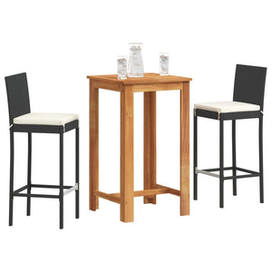 3-tlg. Gartenbar-Set Akazie & Poly Rattan Schwarz