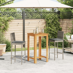 3-tlg. Gartenbar-Set Grau Akazie & Rattan