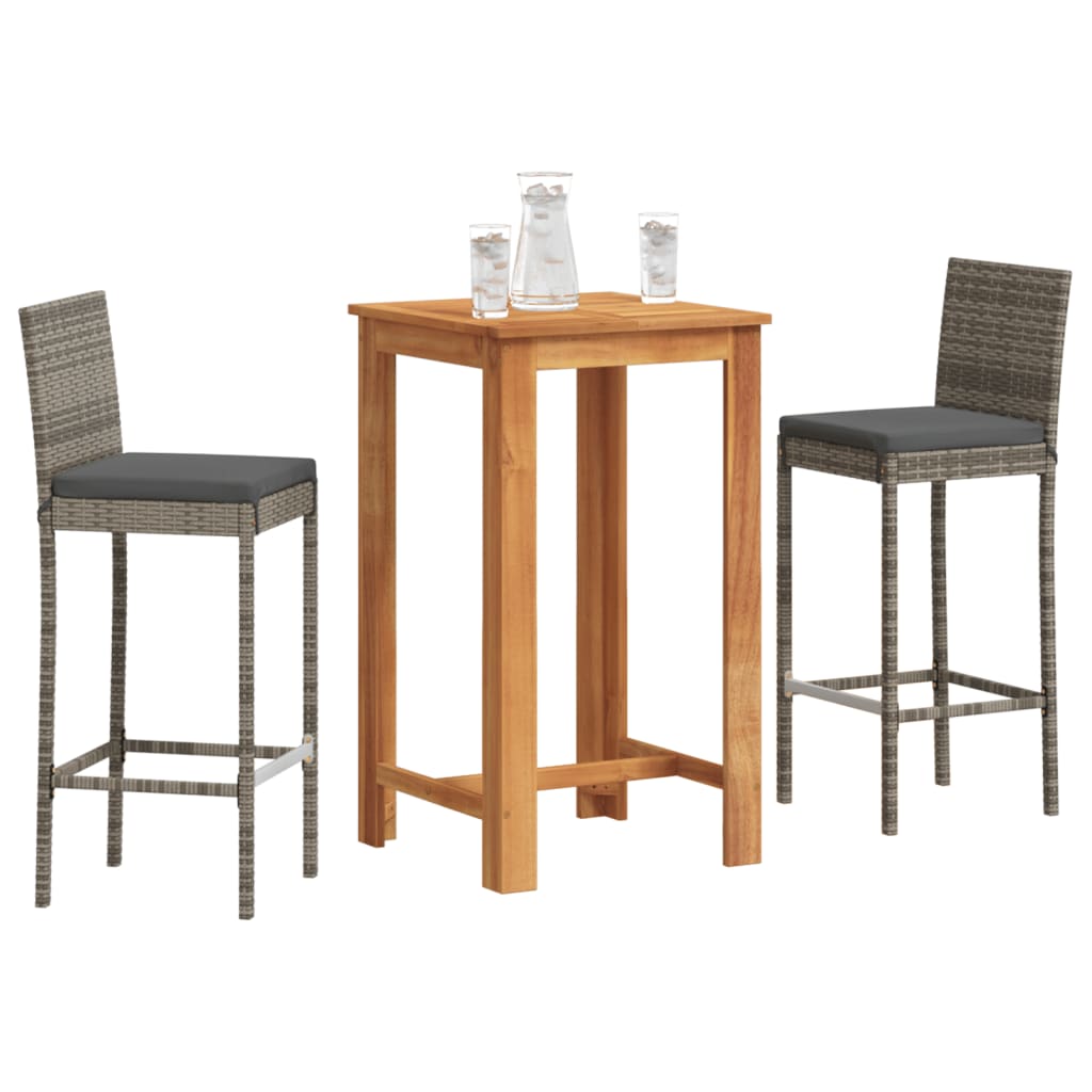 3-tlg. Gartenbar-Set Grau Akazie & Rattan