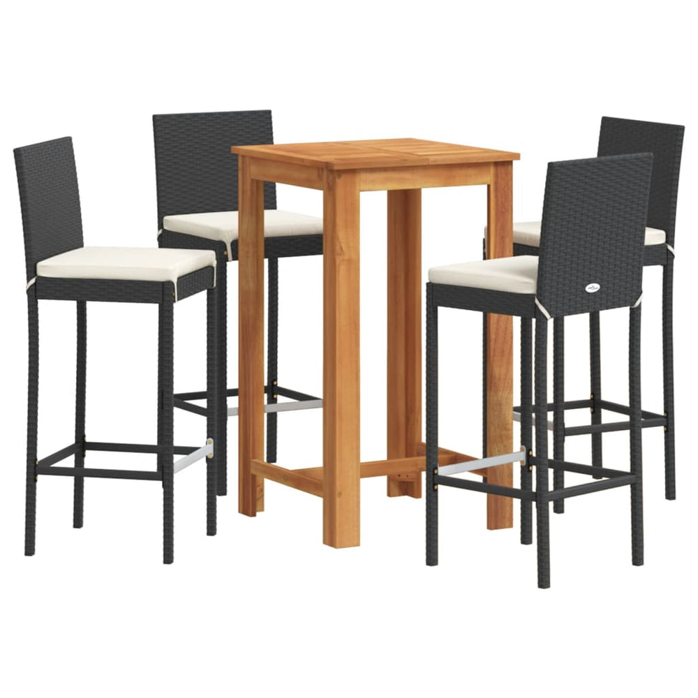 vidaXL Ensemble de bar de jardin 5 pcs Noir Bois d'acacia massif et résine tressée
