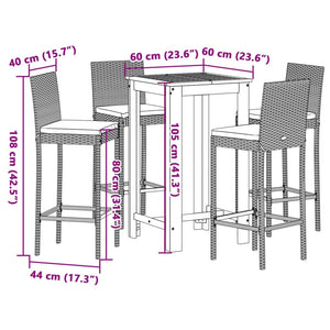 5-tlg. Gartenbar-Set Akazie & Poly Rattan
