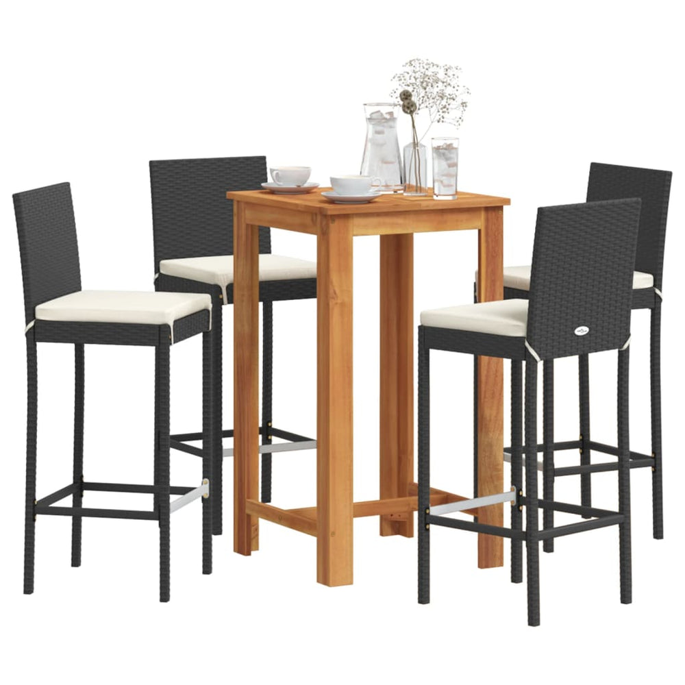 vidaXL Ensemble de bar de jardin 5 pcs Noir Bois d'acacia massif et résine tressée
