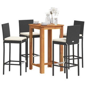 5-tlg. Gartenbar-Set Akazie & Poly Rattan