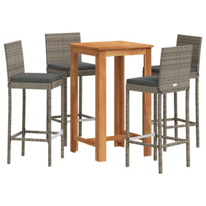 5-tlg. Gartenbar-Set Grau Akazie & Rattan