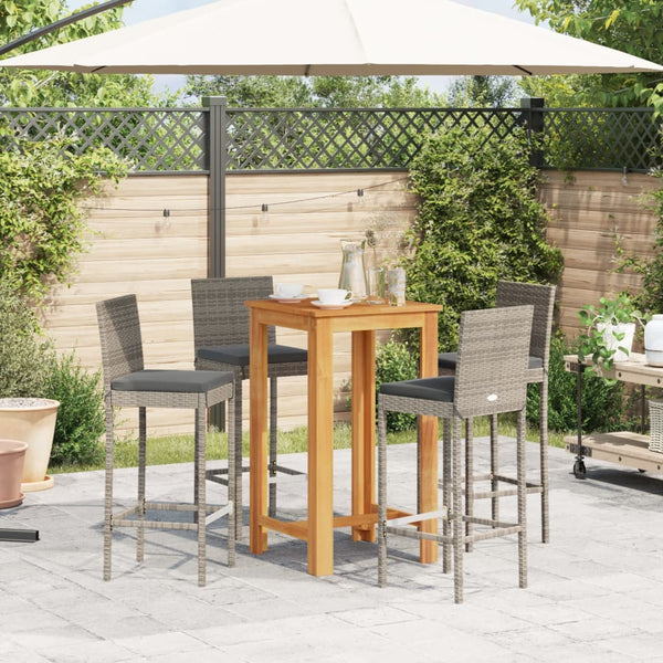 5-tlg. Gartenbar-Set Grau Akazie & Rattan