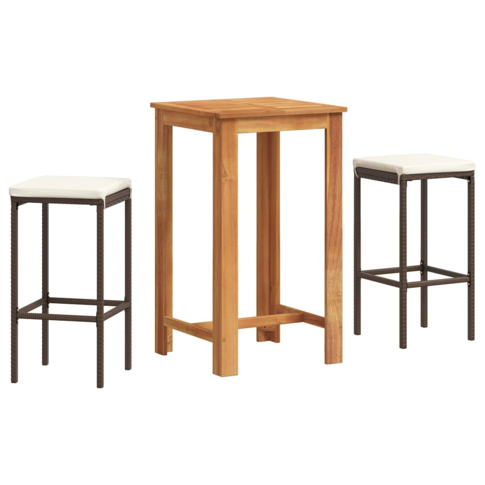 3-tlg. Gartenbar-Set Akazie & Poly Rattan