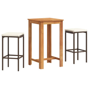 3-tlg. Gartenbar-Set Akazie & Poly Rattan