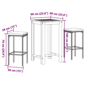3-tlg. Gartenbar-Set Akazie & Poly Rattan