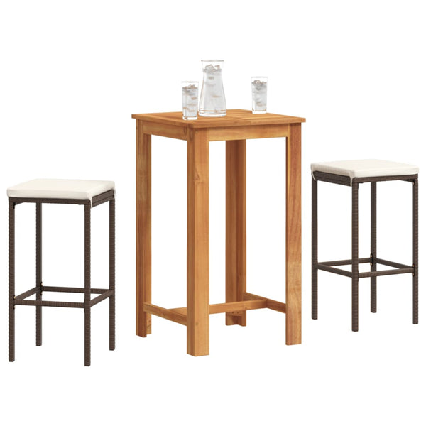 3-tlg. Gartenbar-Set Akazie & Poly Rattan