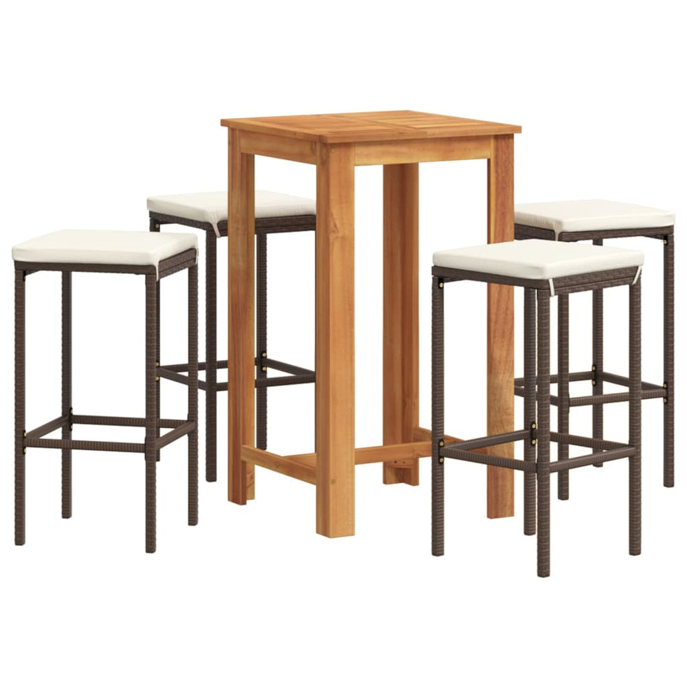 vidaXL Ensemble de bar de jardin 5 pcs Bois d'acacia massif et résine tressée Marron