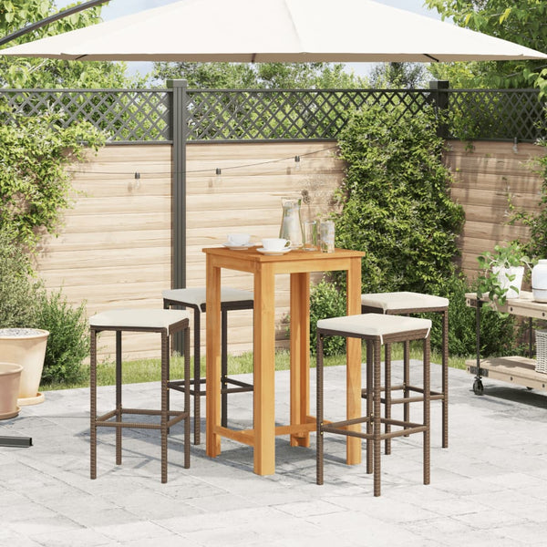 vidaXL Ensemble de bar de jardin 5 pcs Bois d'acacia massif et résine tressée Marron