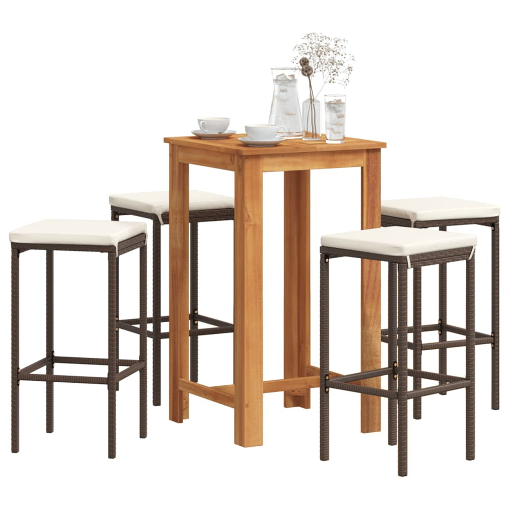 vidaXL Ensemble de bar de jardin 5 pcs Bois d'acacia massif et résine tressée Marron
