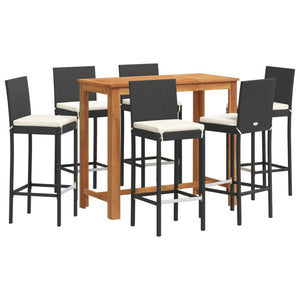 vidaXL 7-piece Garden Bar Set Black Solid Acacia Wood and Poly Rattan