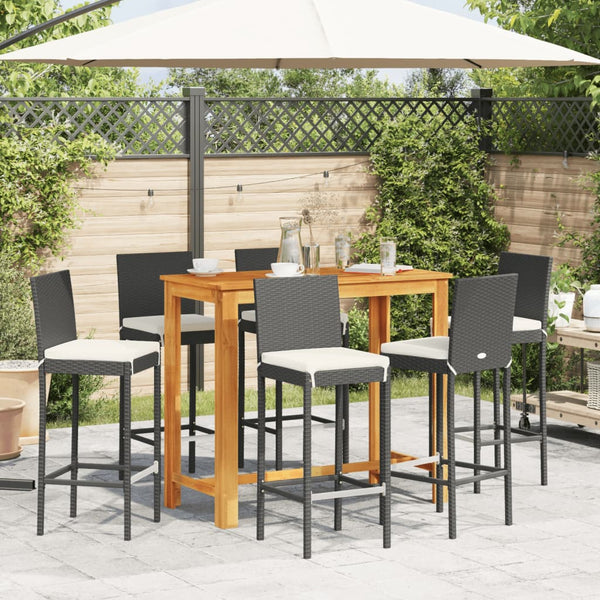 vidaXL 7-piece Garden Bar Set Black Solid Acacia Wood and Poly Rattan