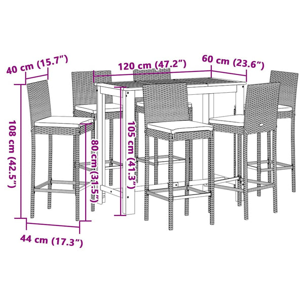 vidaXL 7-piece Garden Bar Set Black Solid Acacia Wood and Poly Rattan