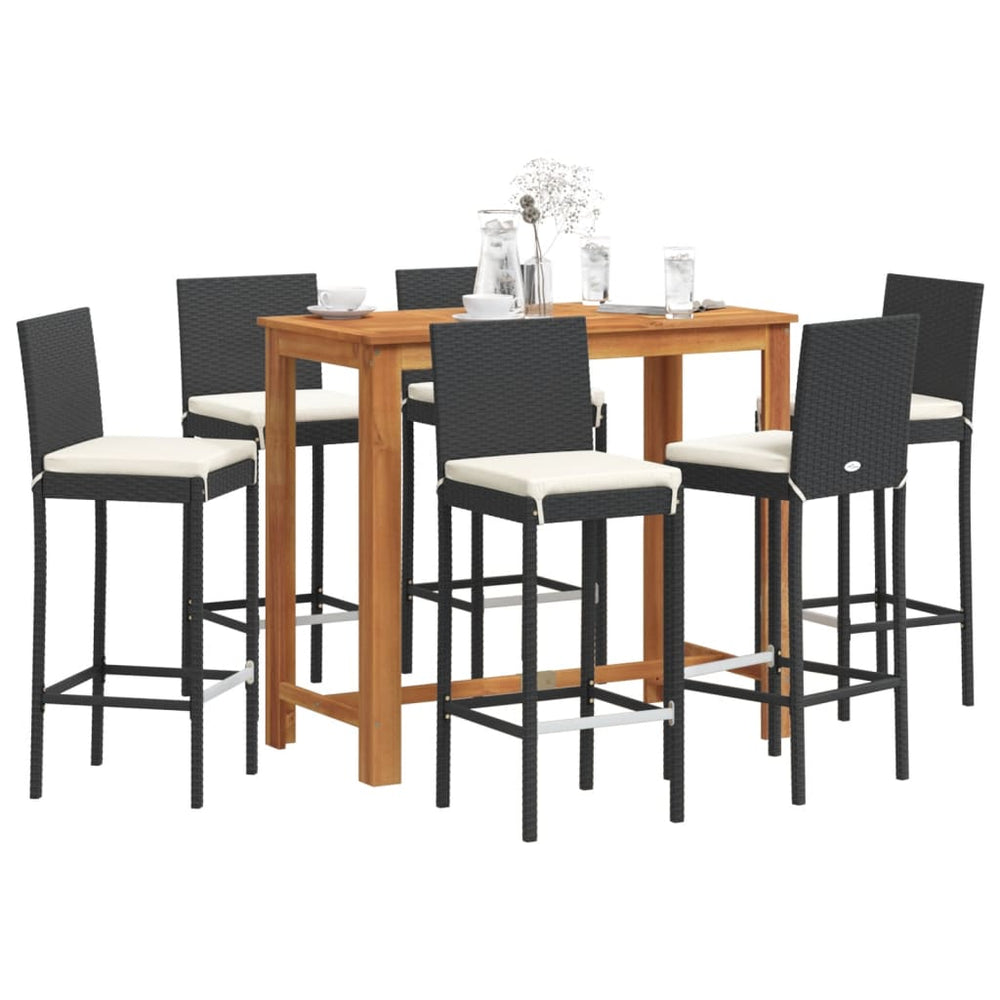 7-tlg. Gartenbar Set Akazie & Poly Rattan