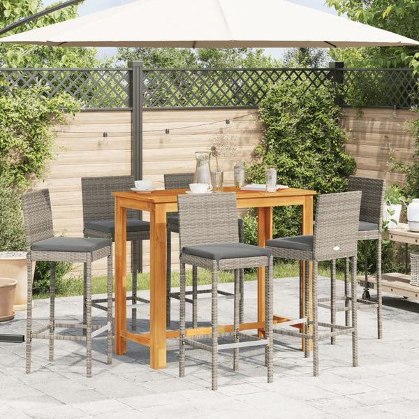 7-tlg. Gartenbar-Set Grau Akazie & Rattan