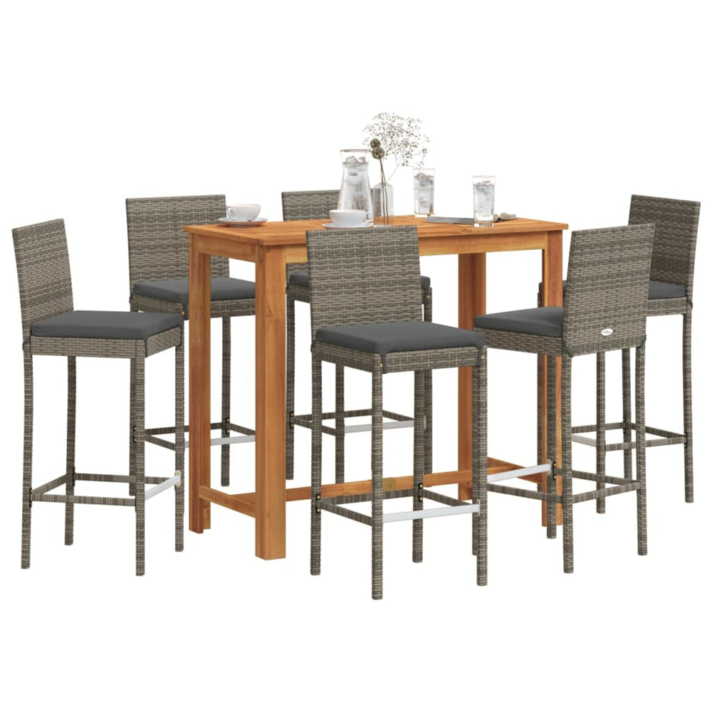 vidaXL Ensemble de bar de jardin 7 pcs Gris Bois d'acacia massif et rotin synthétique
