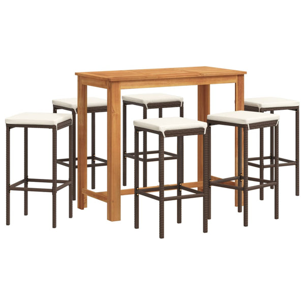 vidaXL Ensemble de bar de jardin 7 pièces marron en bois d'acacia massif et résine tressée